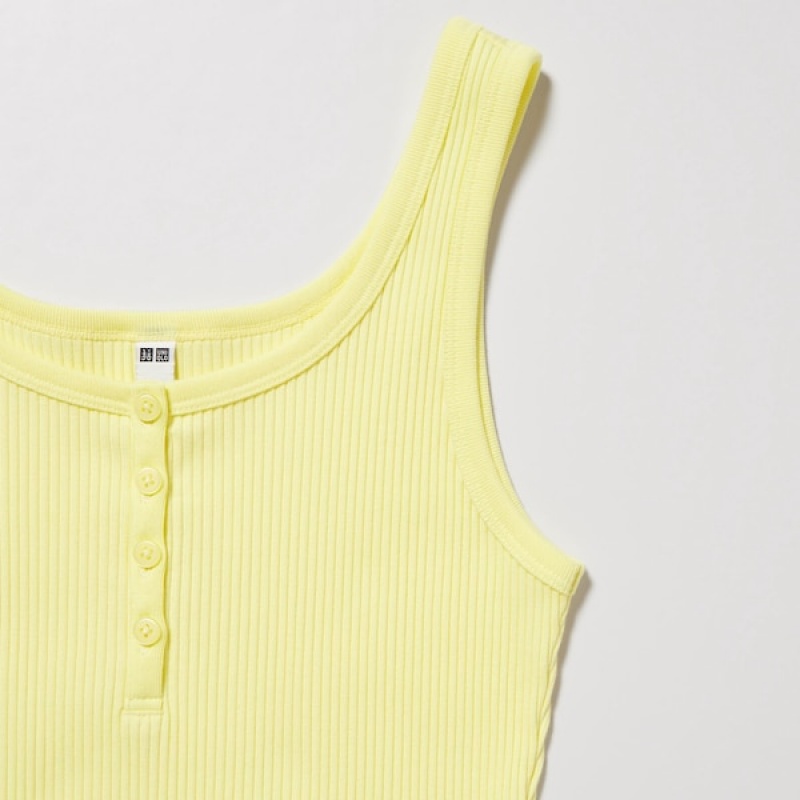 Uniqlo Rebrasti Henley Neck Cropped Tank Ženske Topi Žute | 2638-FQXZV