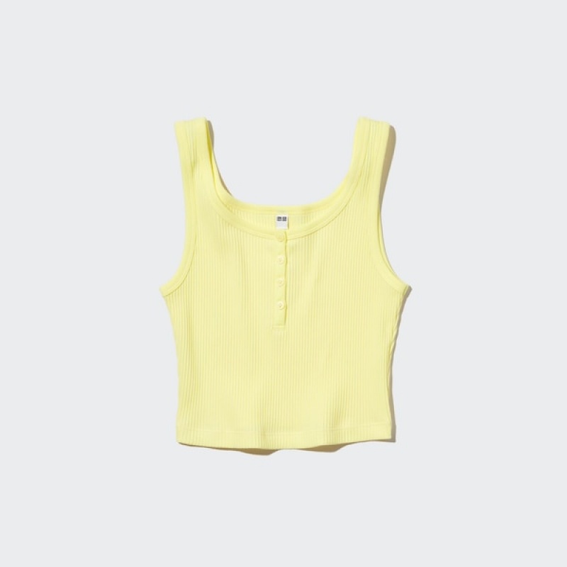Uniqlo Rebrasti Henley Neck Cropped Tank Ženske Topi Žute | 2638-FQXZV