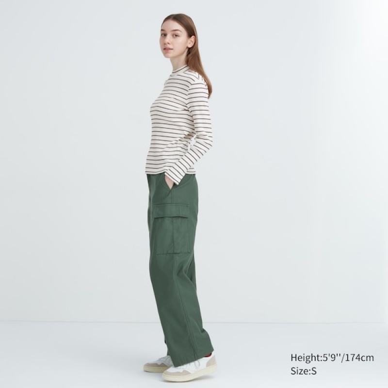 Uniqlo Rebrasti Prugasta High Neck Long-Sleeve Ženske Majice Bijele | 1394-PFIDJ