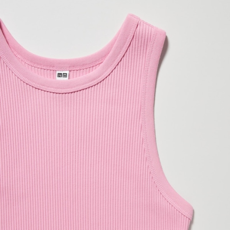 Uniqlo Rebrasti Racer Back Cropped Tank Ženske Topi Roze | 3961-SDNHM