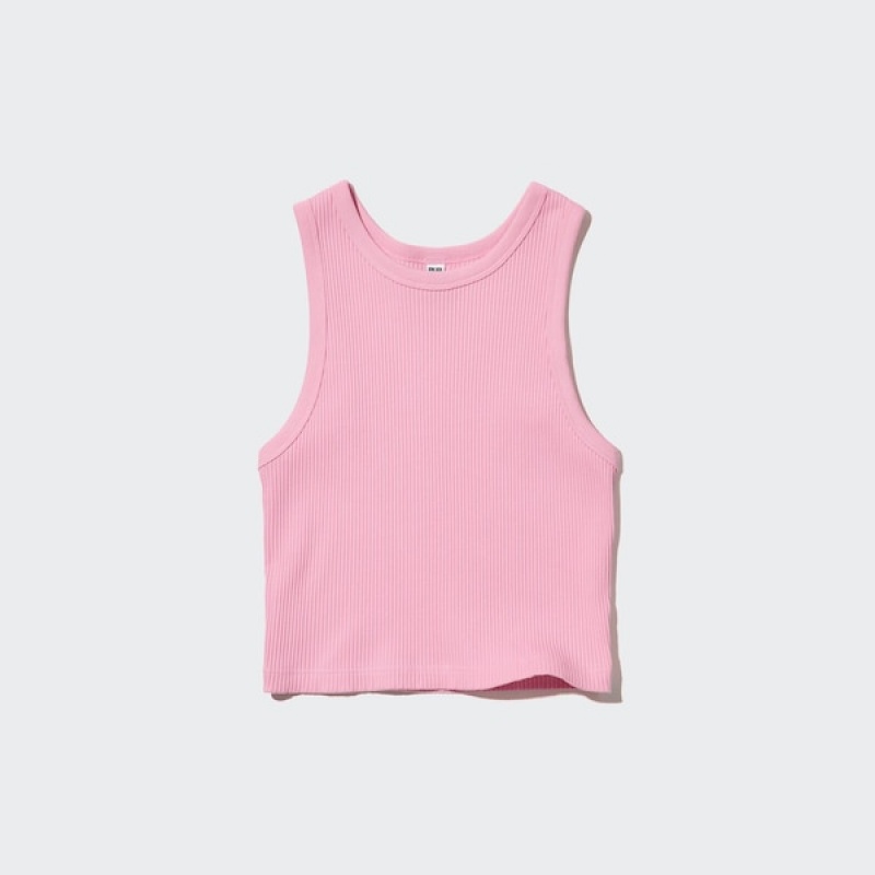Uniqlo Rebrasti Racer Back Cropped Tank Ženske Topi Roze | 3961-SDNHM