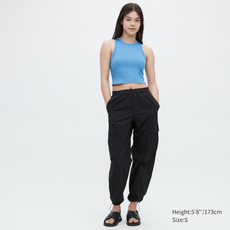 Uniqlo Rebrasti Racer Back Cropped Tank Ženske Topi Plave | 8136-NBHOD