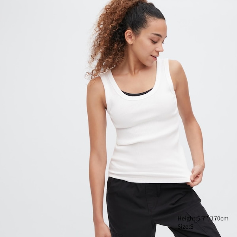 Uniqlo Rebrasti Tank Ženske Topi Bijele | 2103-TYJWR