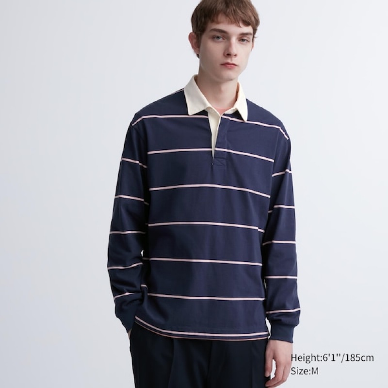 Uniqlo Rugger Long-Sleeve Muške Polo Majica Tamnoplave | 6972-DFXIE