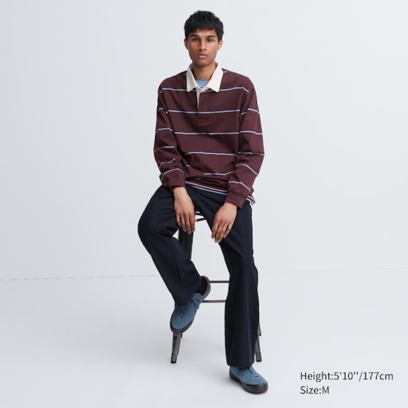 Uniqlo Rugger Long-Sleeve Muške Polo Majica Bordo | 7201-XVRTJ
