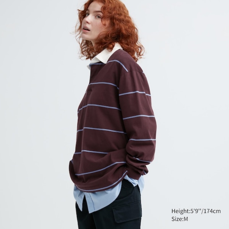 Uniqlo Rugger Long-Sleeve Ženske Polo Majica Bordo | 2941-FUVLM