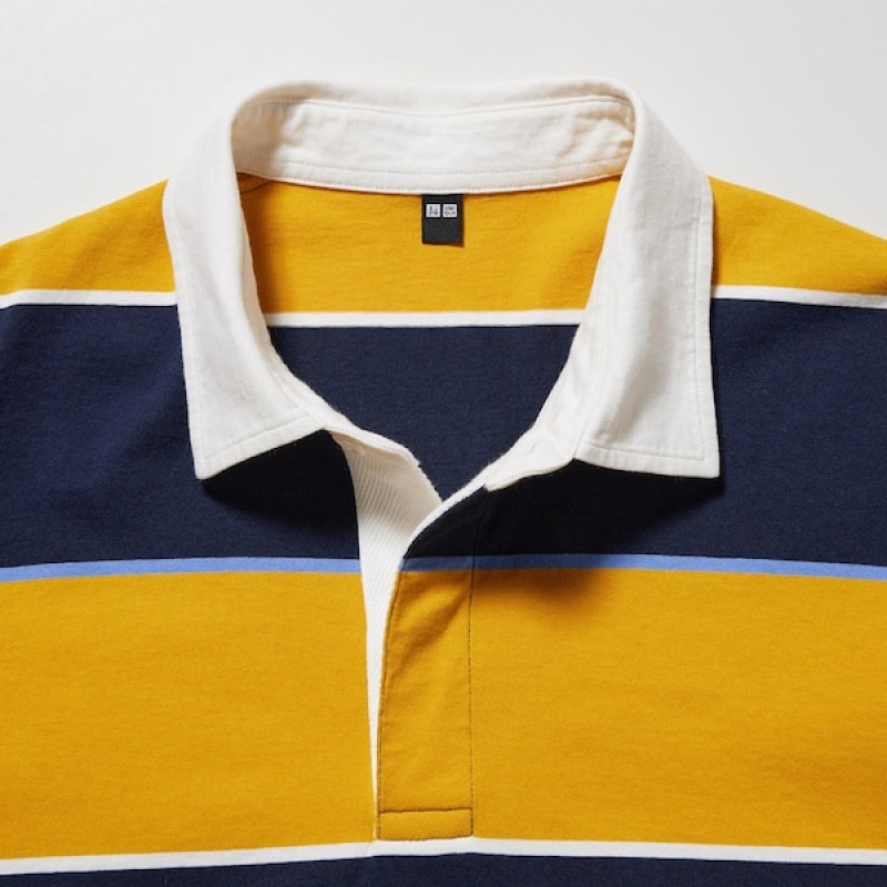 Uniqlo Rugger Prugasta Short Sleeve Muške Polo Majica Žute | 7168-DMGIV