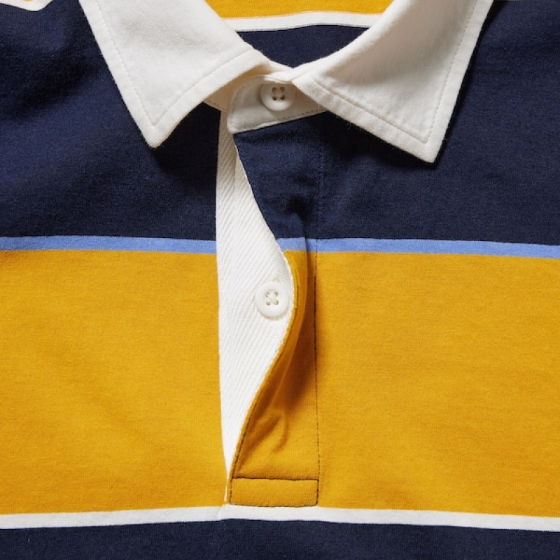 Uniqlo Rugger Prugasta Short Sleeve Muške Polo Majica Žute | 7168-DMGIV