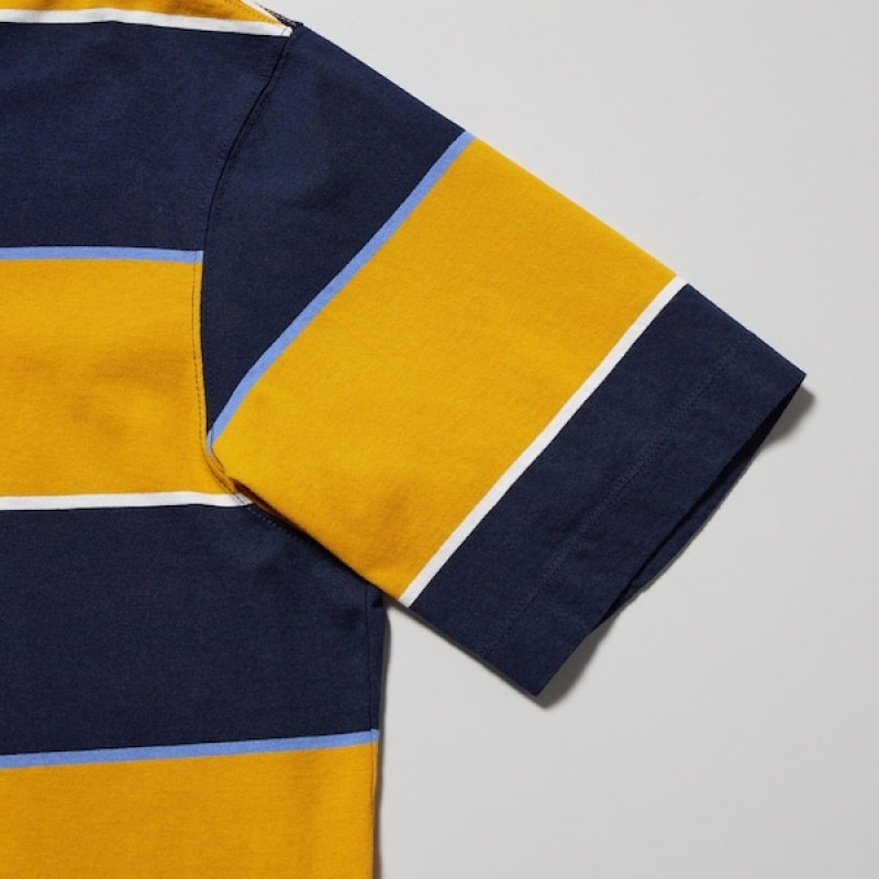 Uniqlo Rugger Prugasta Short Sleeve Muške Polo Majica Žute | 7168-DMGIV