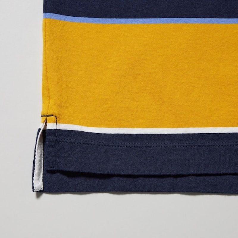 Uniqlo Rugger Prugasta Short Sleeve Muške Polo Majica Žute | 7168-DMGIV