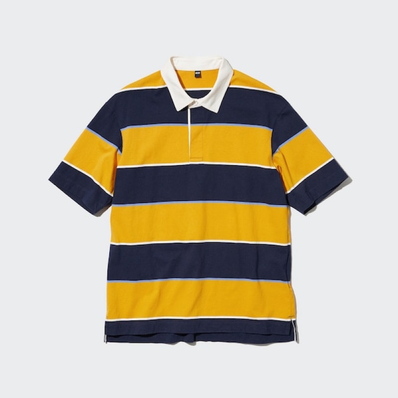 Uniqlo Rugger Prugasta Short Sleeve Muške Polo Majica Žute | 7168-DMGIV