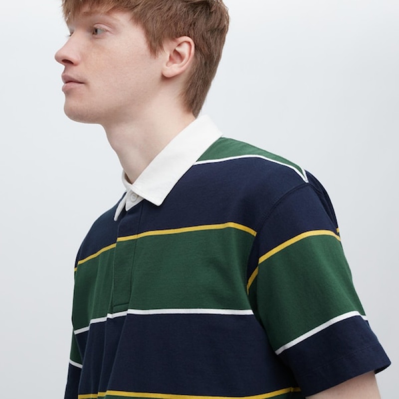 Uniqlo Rugger Prugasta Short Sleeve Muške Polo Majica Zelene | 6013-QHWFM