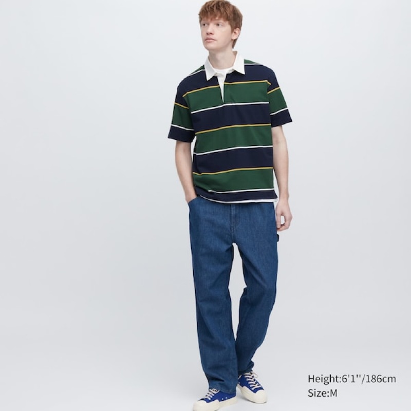 Uniqlo Rugger Prugasta Short Sleeve Muške Polo Majica Zelene | 6013-QHWFM