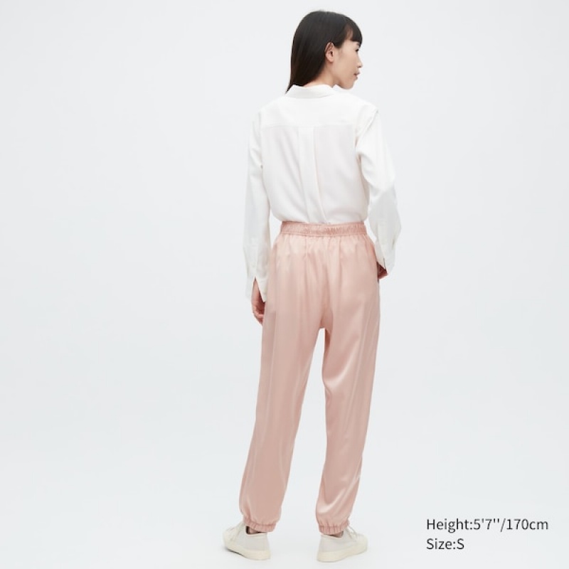 Uniqlo Satin Drape Ženske Jogger Hlače Roze | 5623-ALBGE