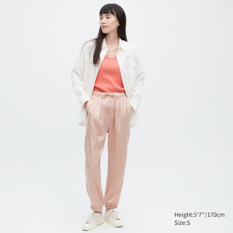 Uniqlo Satin Drape Ženske Jogger Hlače Roze | 5623-ALBGE