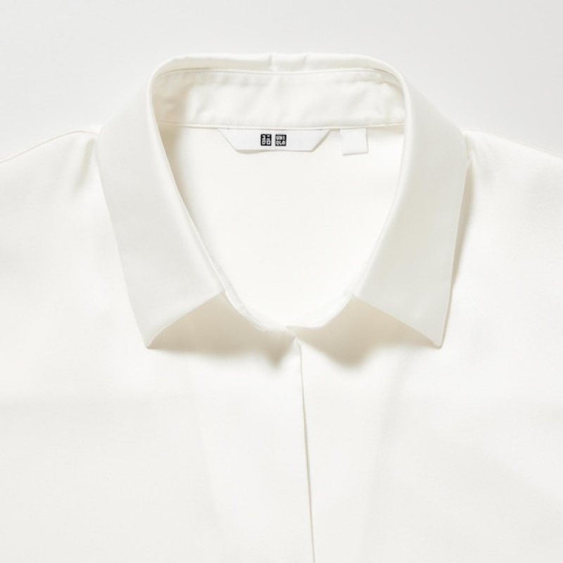 Uniqlo Satin Long-Sleeve Ženske Košulje Bijele | 3561-BMQAX