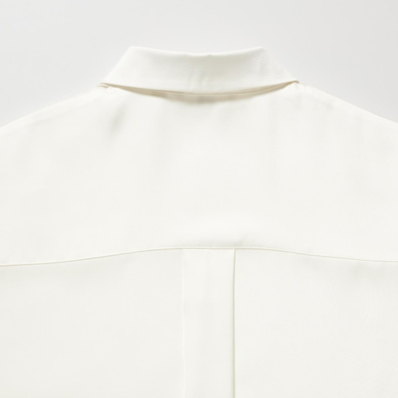 Uniqlo Satin Long-Sleeve Ženske Košulje Bijele | 3561-BMQAX