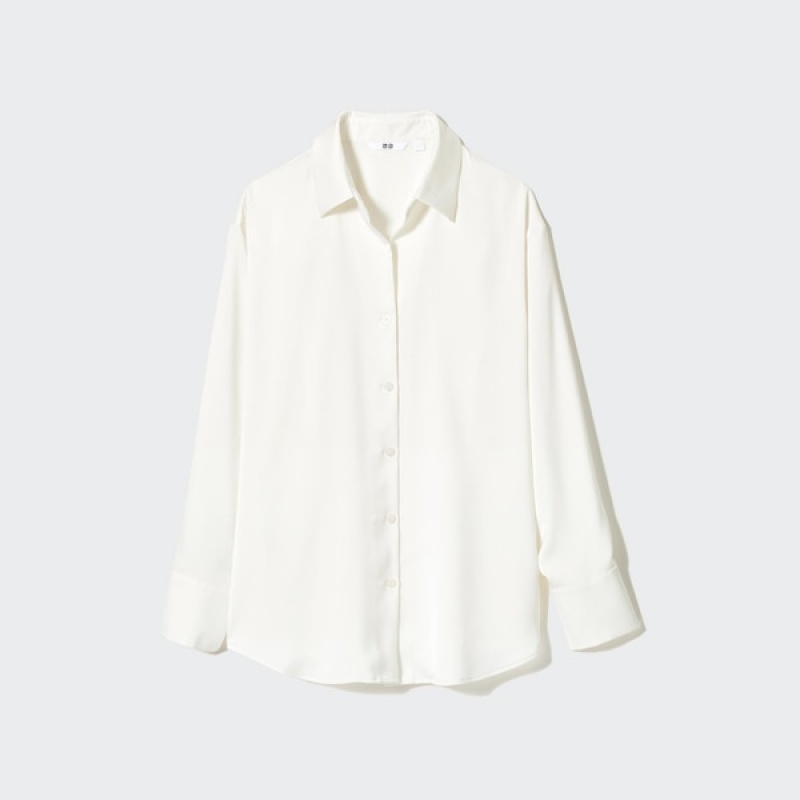 Uniqlo Satin Long-Sleeve Ženske Košulje Bijele | 3561-BMQAX