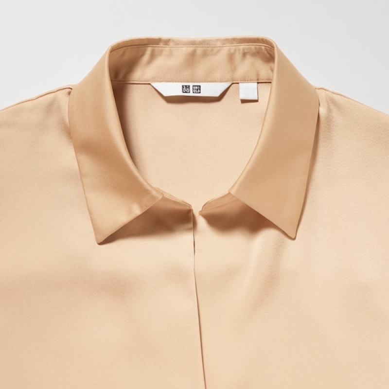 Uniqlo Satin Long-Sleeve Ženske Košulje Narančaste | 0438-MNWAP