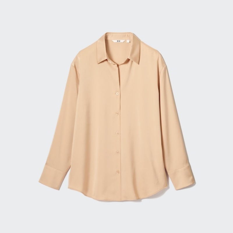 Uniqlo Satin Long-Sleeve Ženske Košulje Narančaste | 0438-MNWAP