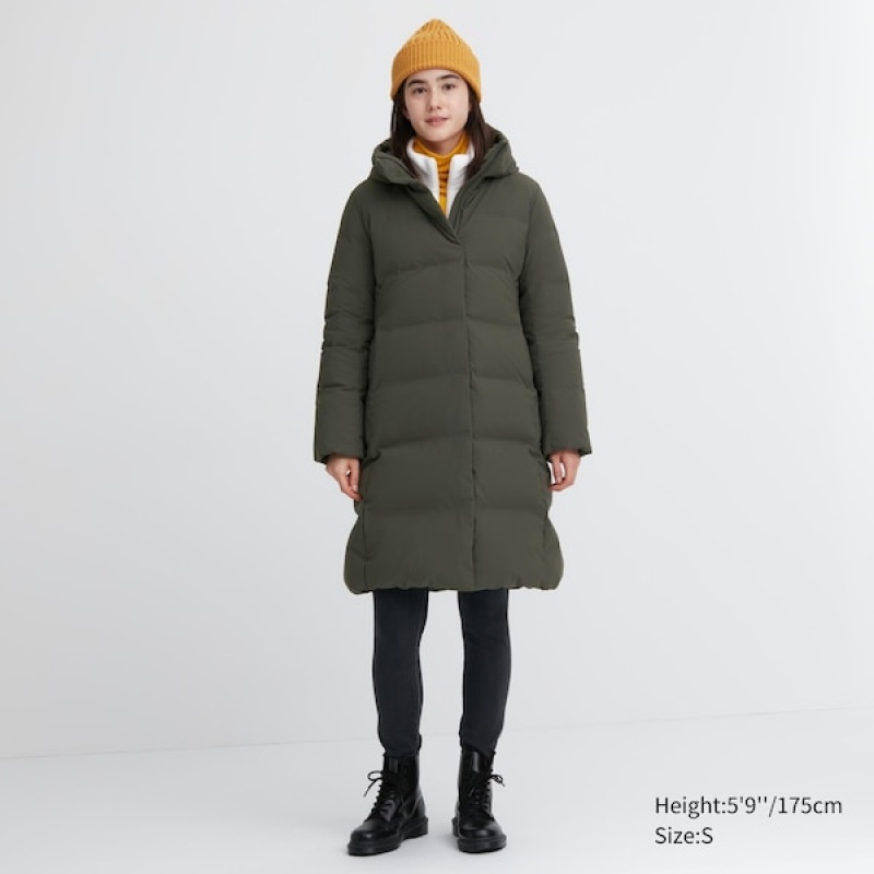 Uniqlo Seamless Down Long Ženske Kaputi Tamno Zelene | 2746-MQNYF