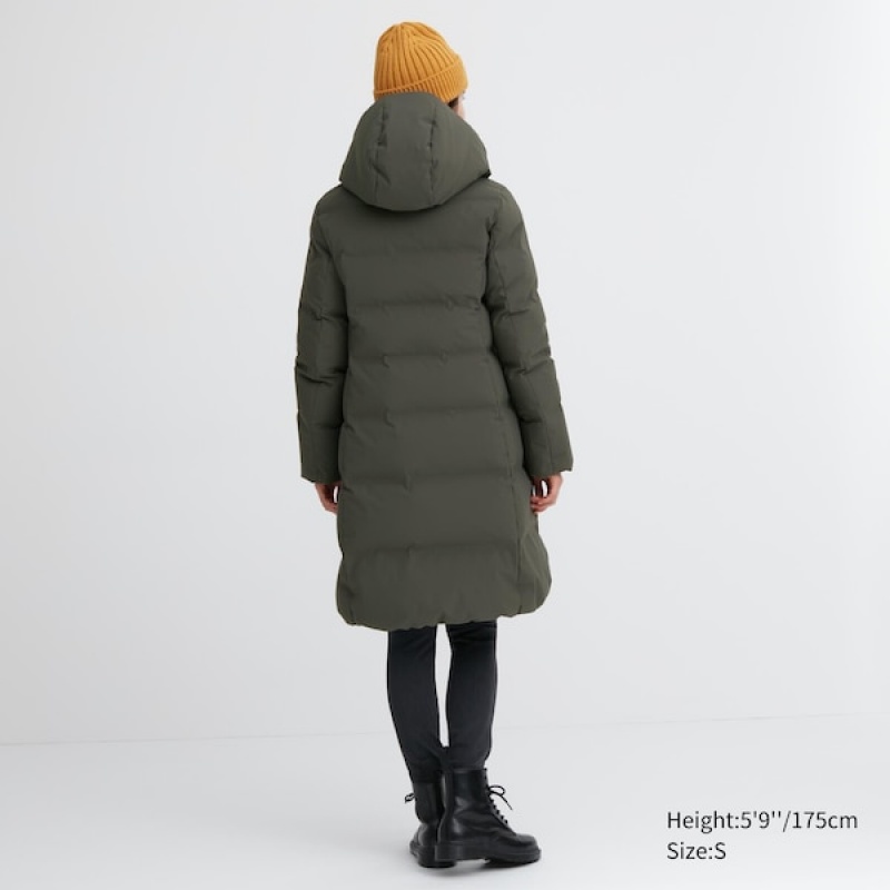 Uniqlo Seamless Down Long Ženske Kaputi Tamno Zelene | 2746-MQNYF