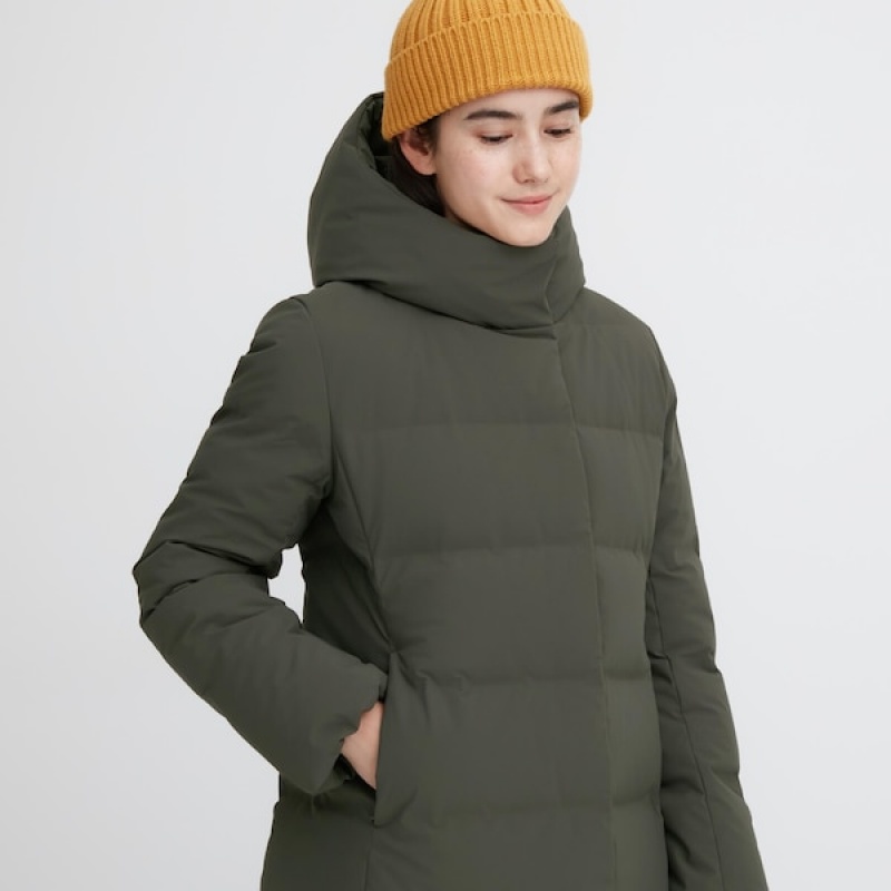 Uniqlo Seamless Down Long Ženske Kaputi Tamno Zelene | 2746-MQNYF