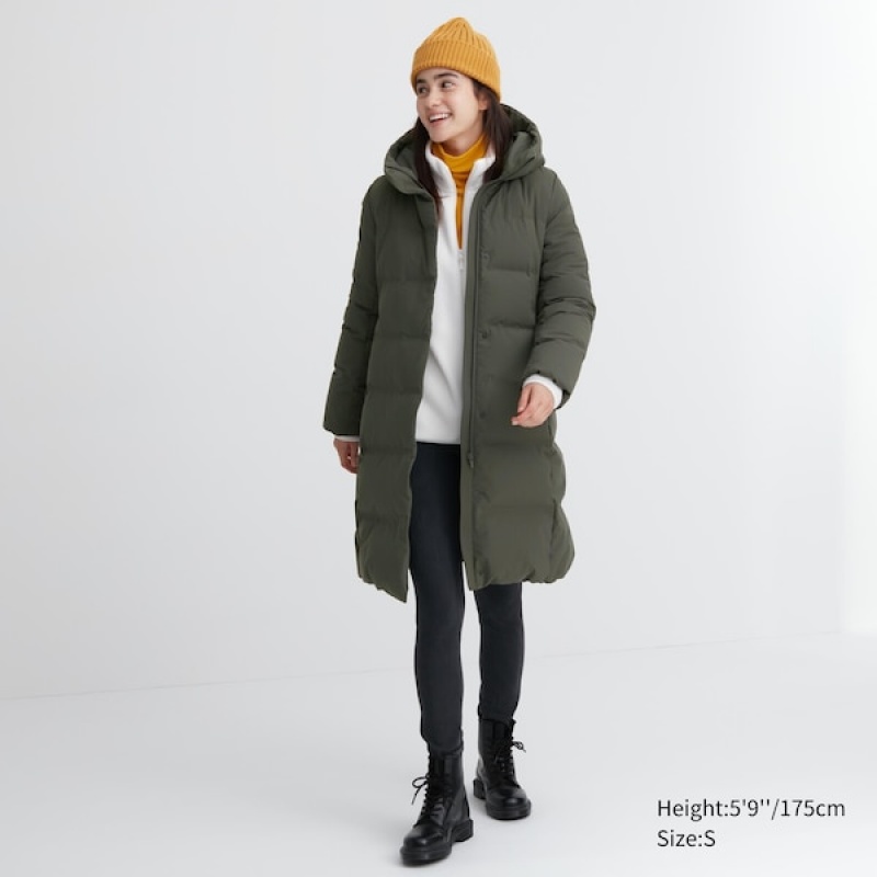 Uniqlo Seamless Down Long Ženske Kaputi Tamno Zelene | 2746-MQNYF