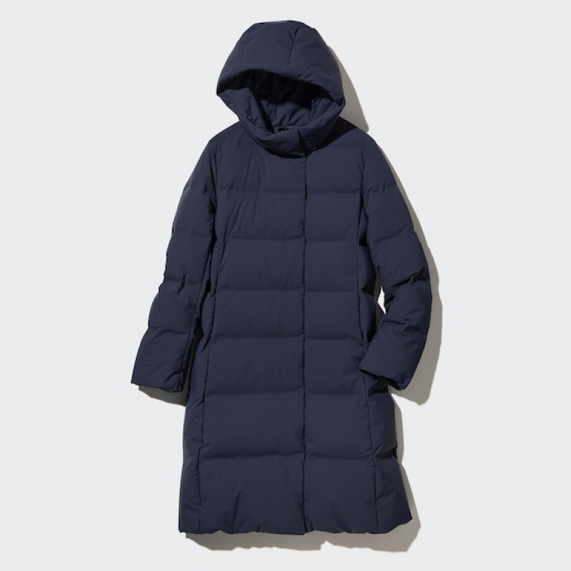 Uniqlo Seamless Down Long Ženske Kaputi Tamnoplave | 2389-MRDCS