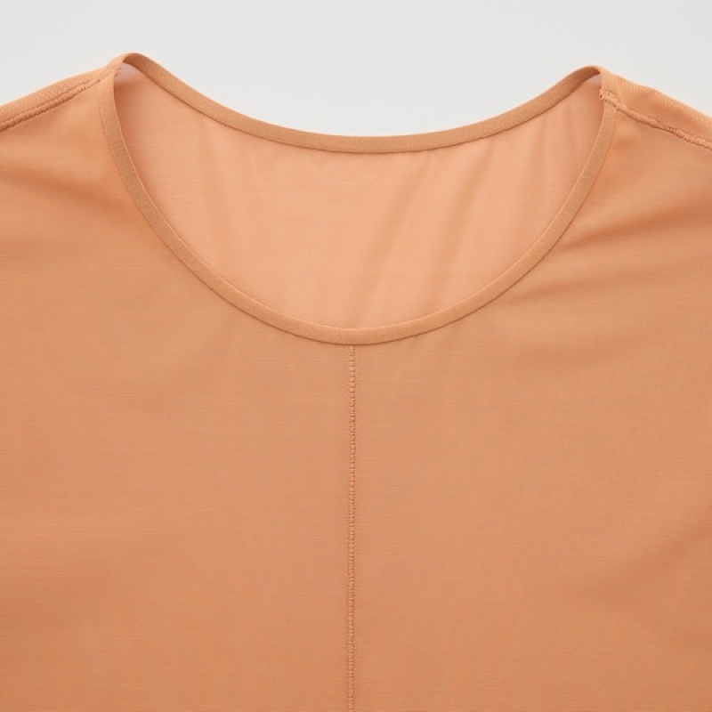 Uniqlo Sheer Crew Neck Long-Sleeve Ženske Majice Smeđe | 1375-GZDBO