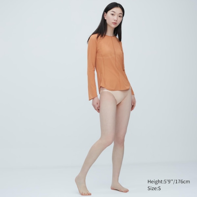 Uniqlo Sheer Crew Neck Long-Sleeve Ženske Majice Smeđe | 1375-GZDBO