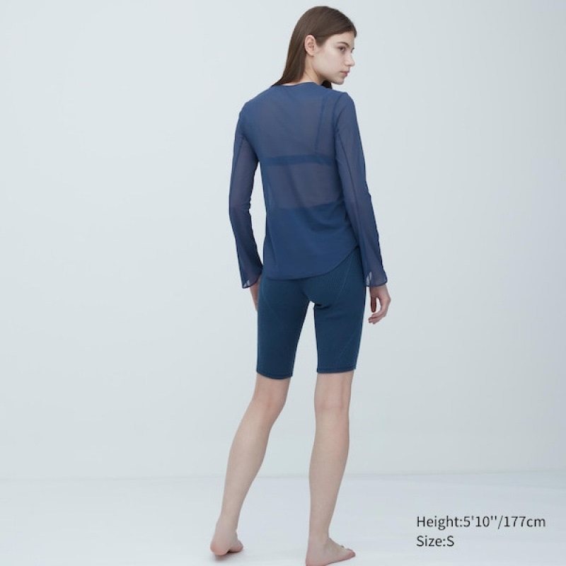 Uniqlo Sheer Crew Neck Long-Sleeve Ženske Majice Smeđe | 9415-WSGIO