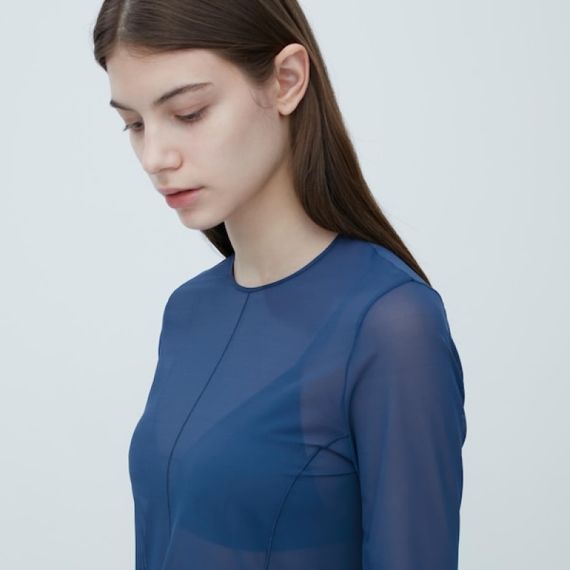 Uniqlo Sheer Crew Neck Long-Sleeve Ženske Majice Smeđe | 9415-WSGIO