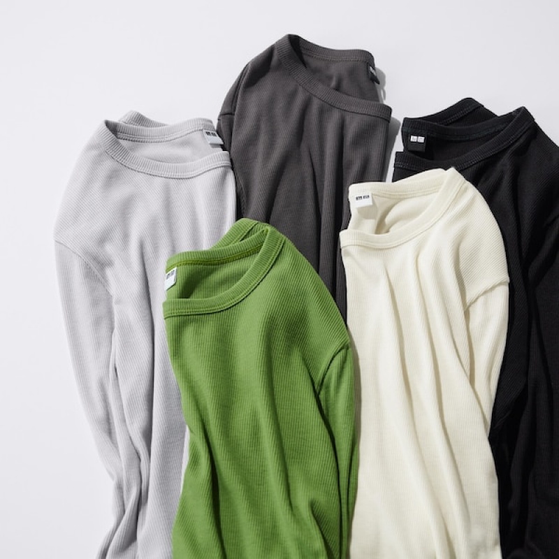 Uniqlo Sheer Jersey Crew Neck Long-Sleeve Ženske Majice Tamno Sive | 1435-SGLBV