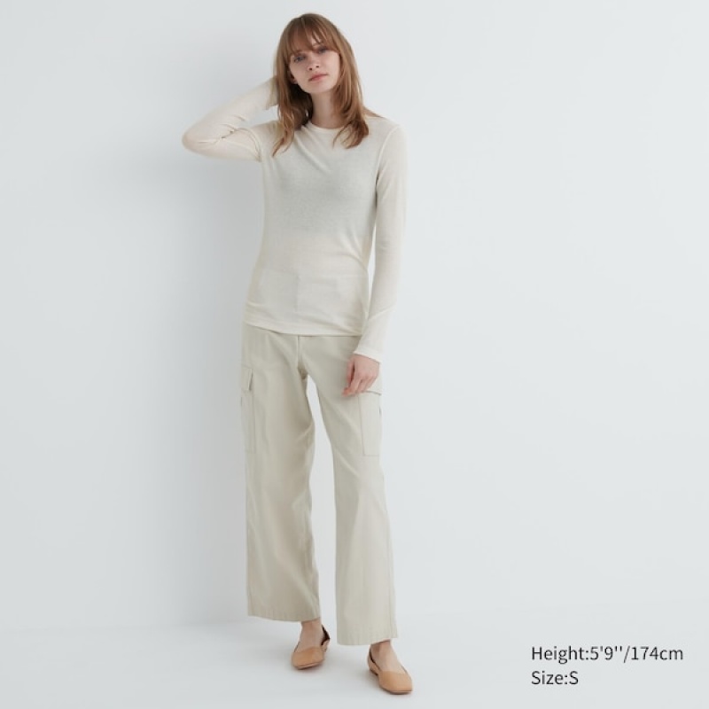 Uniqlo Sheer Jersey Crew Neck Long-Sleeve Ženske Majice Bijele | 3105-WGAFJ