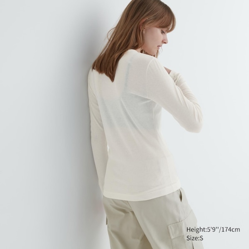 Uniqlo Sheer Jersey Crew Neck Long-Sleeve Ženske Majice Bijele | 3105-WGAFJ