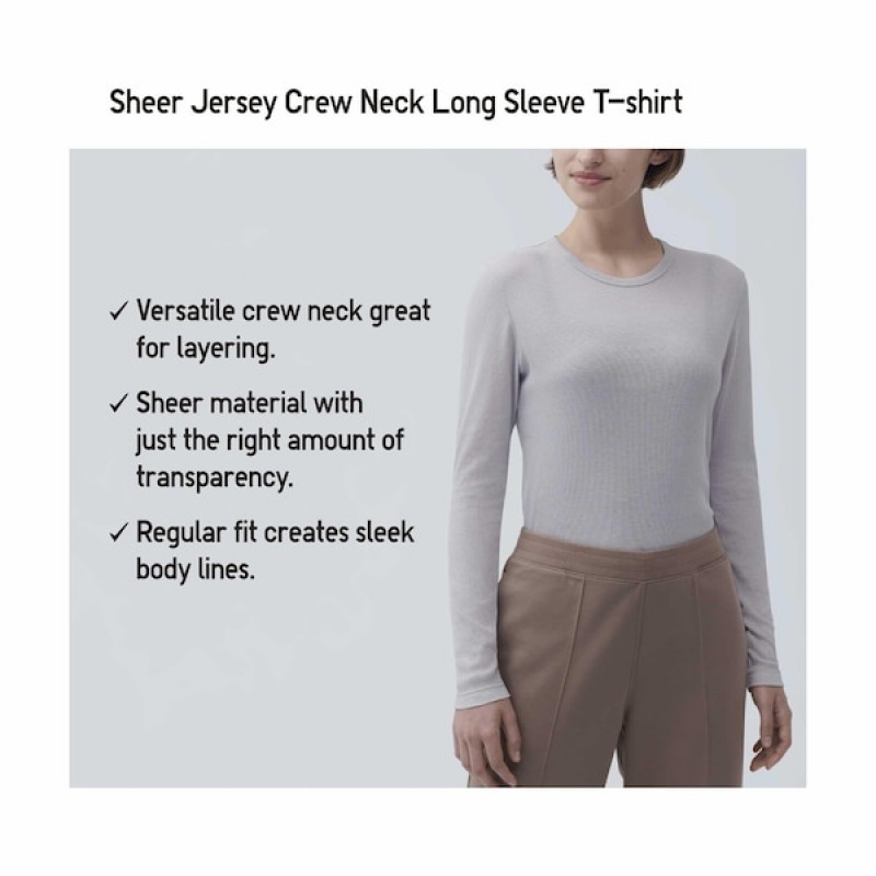 Uniqlo Sheer Jersey Crew Neck Long-Sleeve Ženske Majice Bijele | 6105-XGEHV