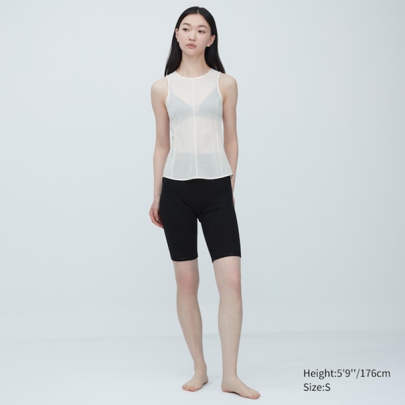 Uniqlo Sheer Sleeveless Ženske Topi Bijele | 8623-FYCVP