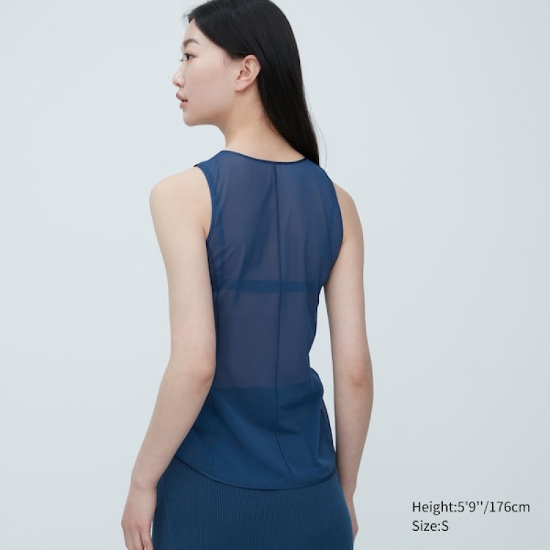 Uniqlo Sheer Sleeveless Ženske Topi Plave | 5294-IXHPA