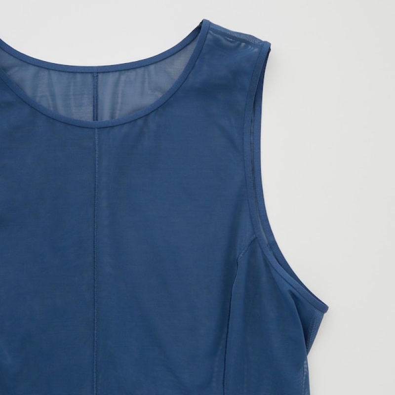 Uniqlo Sheer Sleeveless Ženske Topi Plave | 5294-IXHPA