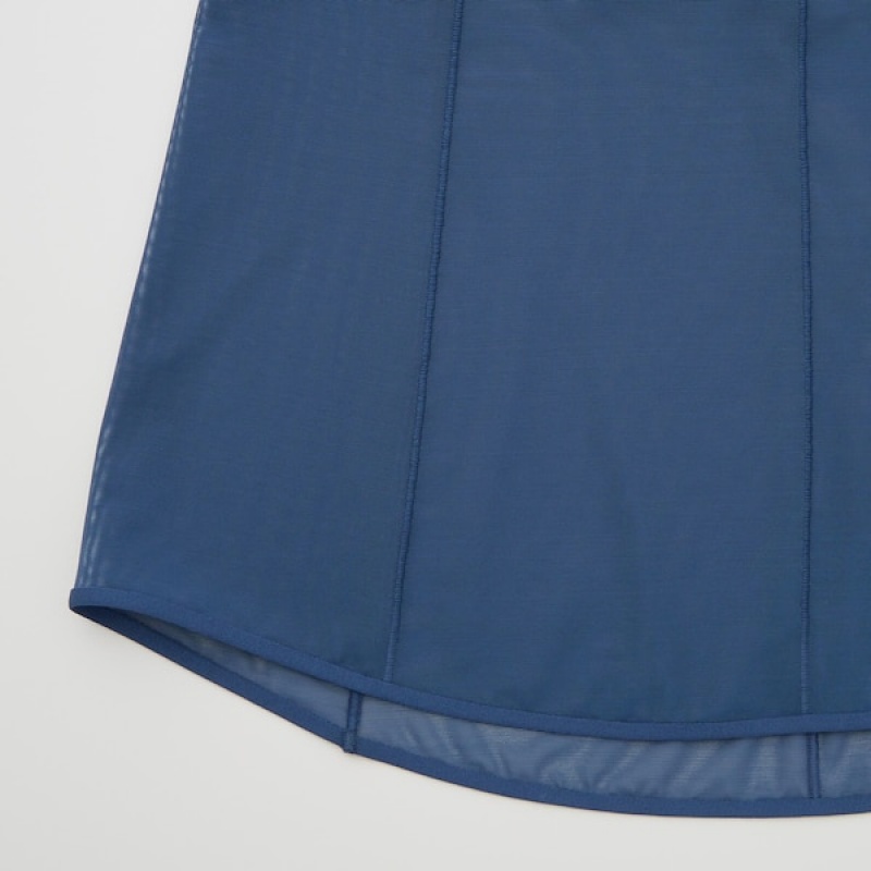 Uniqlo Sheer Sleeveless Ženske Topi Plave | 5294-IXHPA
