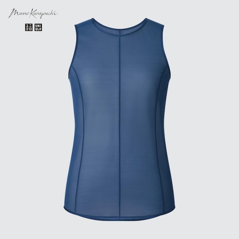Uniqlo Sheer Sleeveless Ženske Topi Plave | 5294-IXHPA