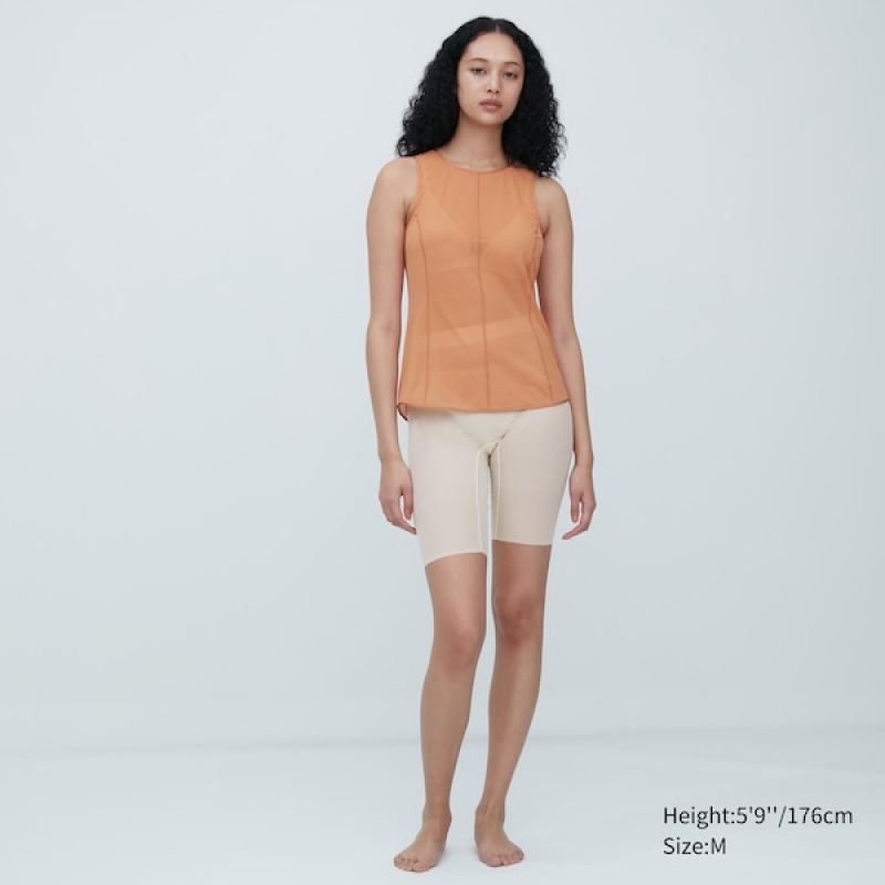 Uniqlo Sheer Sleeveless Ženske Topi Smeđe | 5980-LYPKA