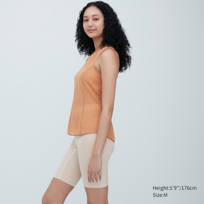 Uniqlo Sheer Sleeveless Ženske Topi Smeđe | 5980-LYPKA