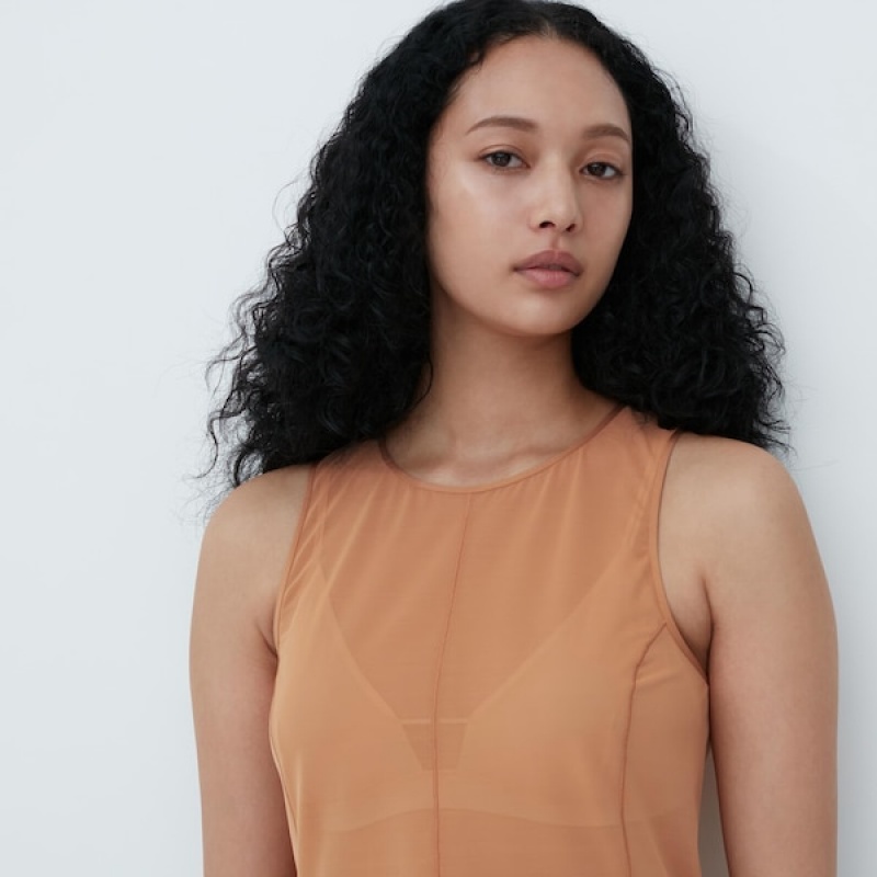 Uniqlo Sheer Sleeveless Ženske Topi Smeđe | 5980-LYPKA