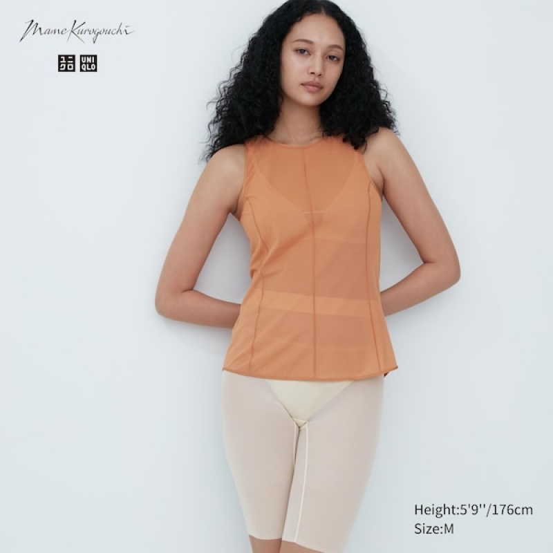 Uniqlo Sheer Sleeveless Ženske Topi Smeđe | 5980-LYPKA