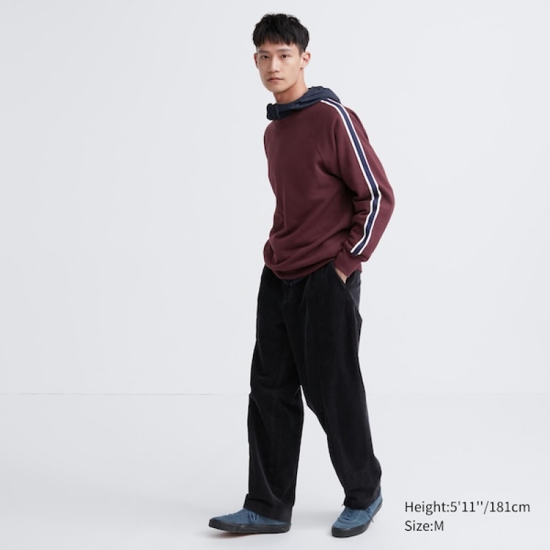 Uniqlo Side-Stripe Muške Dukserice Bordo | 7056-DEQAJ