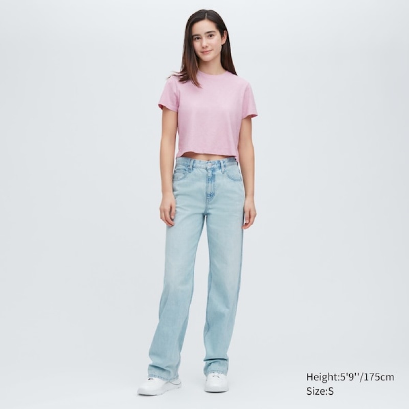 Uniqlo Slub Jersey Cropped Short-Sleeve Ženske Majice Roze | 8527-BRHUJ