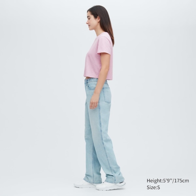 Uniqlo Slub Jersey Cropped Short-Sleeve Ženske Majice Roze | 8527-BRHUJ