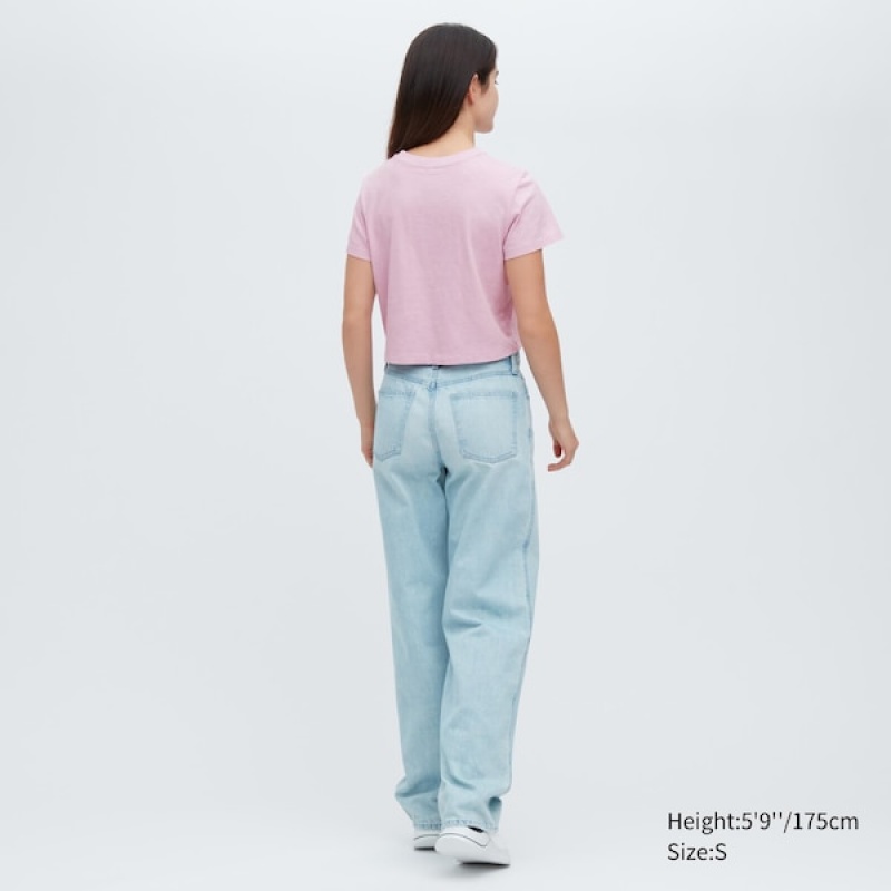 Uniqlo Slub Jersey Cropped Short-Sleeve Ženske Majice Roze | 8527-BRHUJ